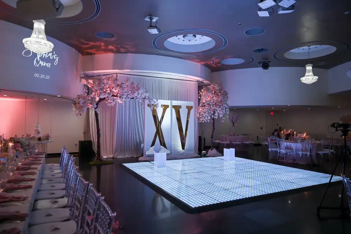Reception Hall with 15s XV sign fo Quinceañera